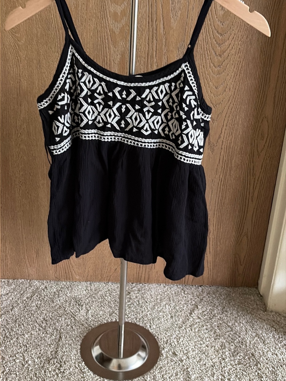 Black Embroidered Spaghetti-Strap Camisole